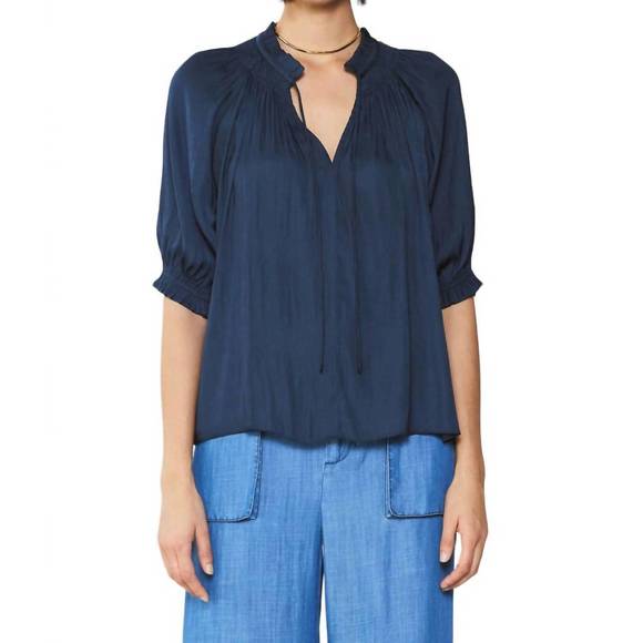 Air-Layered Drawstring Hem Short-Sleeve Top